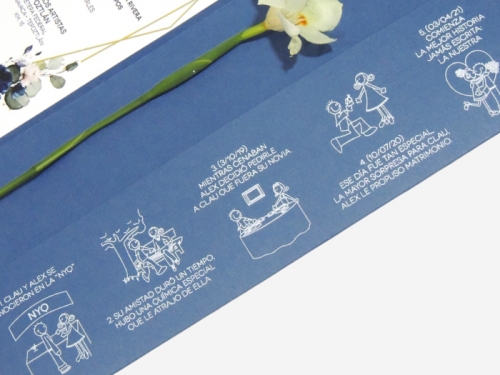 Invitacion azul brillante para boda con diseño botánico.